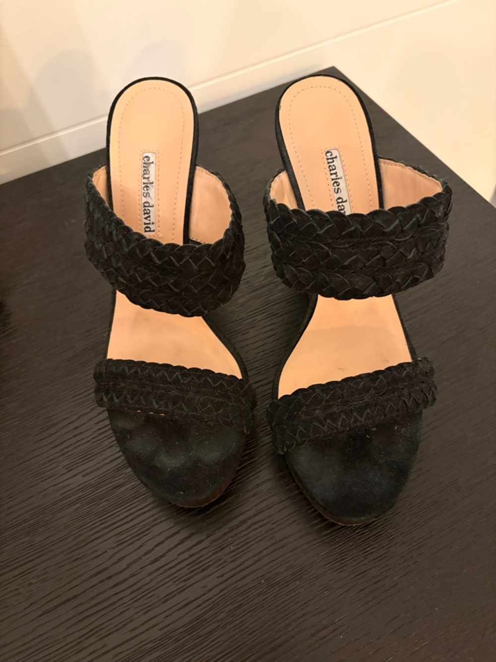 Charles David Black Braided Double-Strap Slide Heels